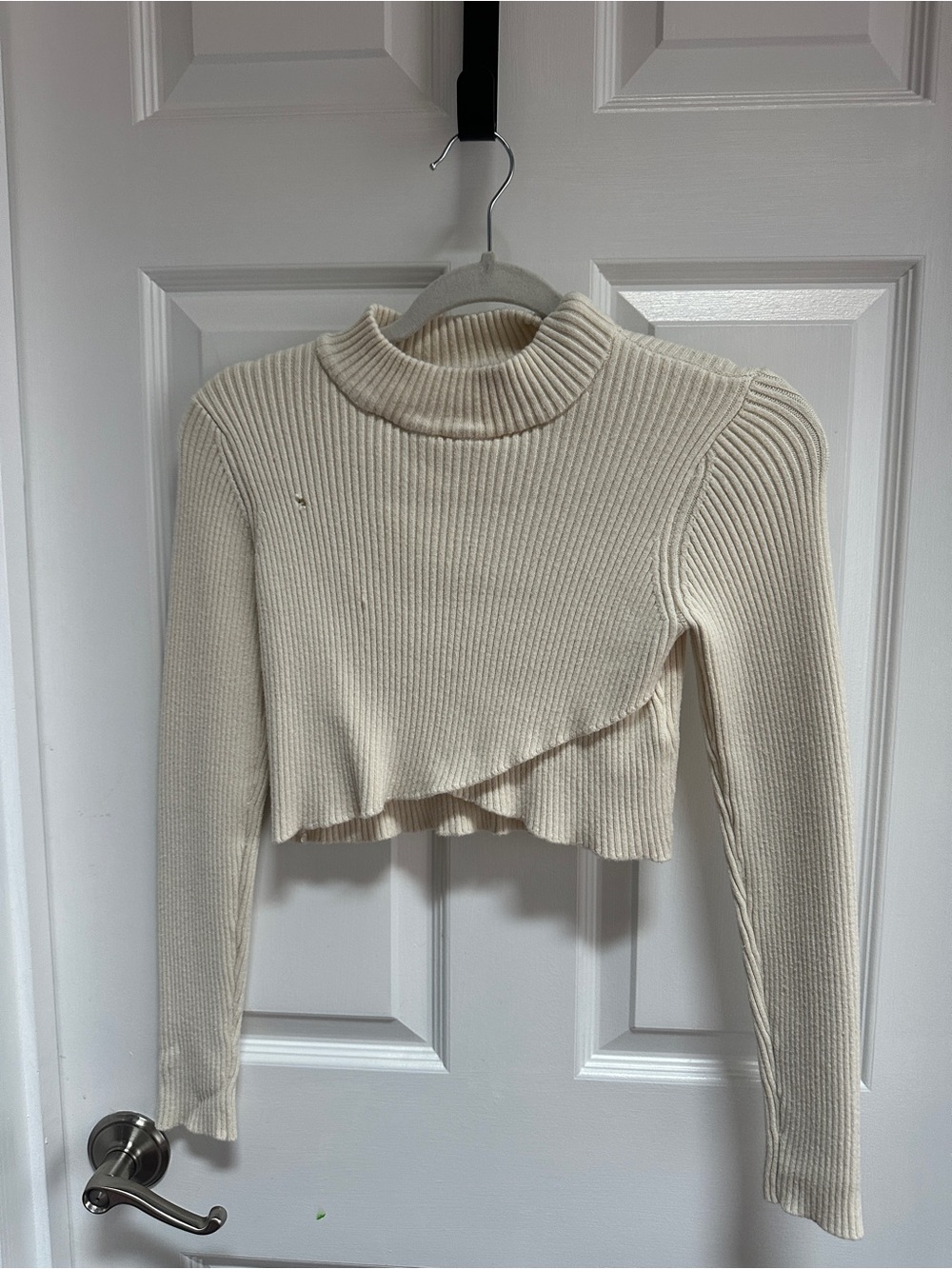 Cream Ribbed Cropped Mock Neck Sweater